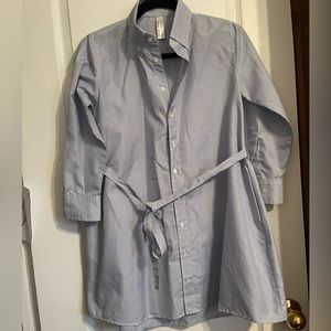 American Apparel Pinstripe, Belted, Long Blouse. XS